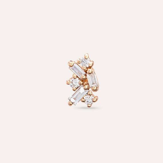 Seed 0.10 CT Baguette Cut Diamond Rose Gold Mini Single Earring - 1