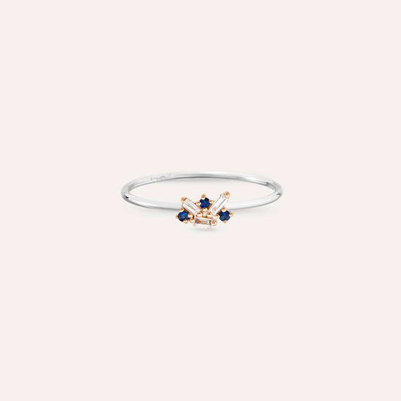 Seed 0.11 CT Blue Sapphire and Baguette Cut Diamond Ring - 4