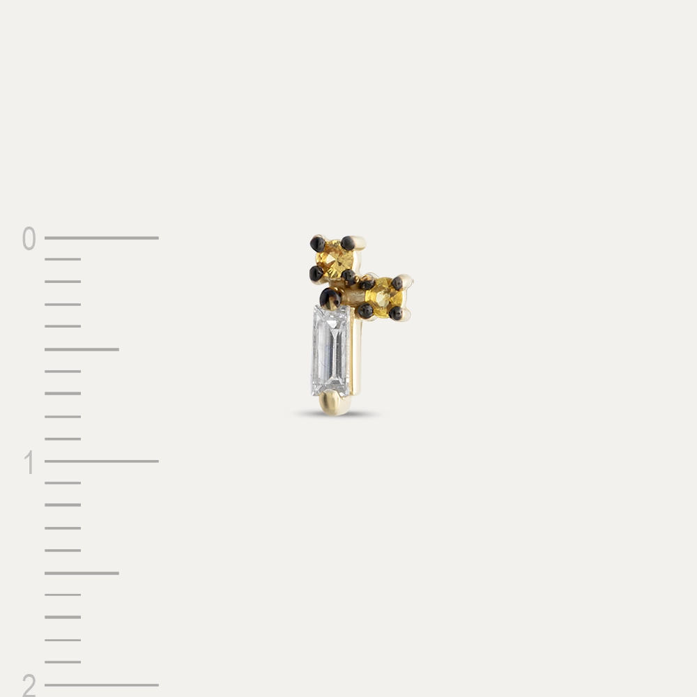 Seed 0.12 CT Baguette Cut Diamond and Orange Sapphire Mini Single Earring - 3
