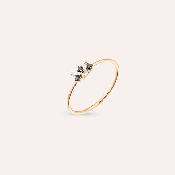 Seed 0.12 CT Black Diamond and Baguette Cut Diamond Rose Gold Ring - 3