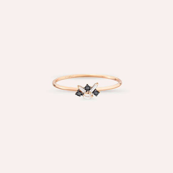 Seed 0.12 CT Black Diamond and Baguette Cut Diamond Rose Gold Ring - 5