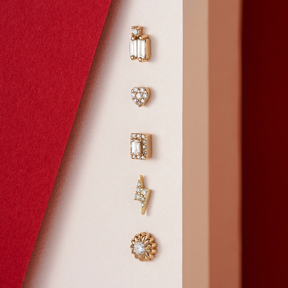 Seed 0.15 CT Baguette Cut Diamond Rose Gold Mini Single Earring - 5