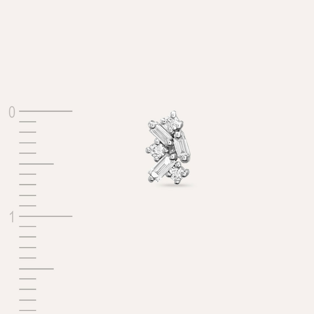 Seed 0.13 CT Baguette Cut Diamond White Gold Mini Single Earring