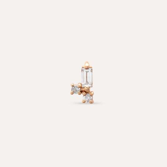 Seed 0.14 CT Baguette Cut Diamond Rose Gold Mini Single Earring - 1