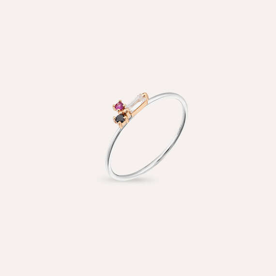 Seed 0.13 CT Multicolor Sapphire and Black Diamond Ring - 4
