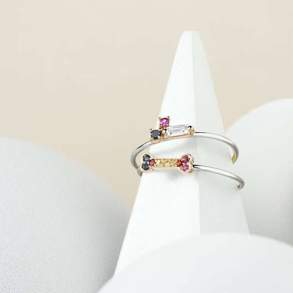 Seed 0.13 CT Multicolor Sapphire and Black Diamond Ring - 3