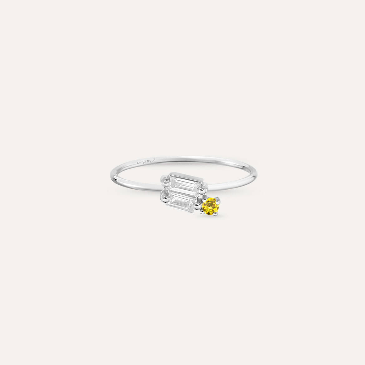 Seed 0.14 CT Yellow Sapphire and Baguette Cut Diamond Ring