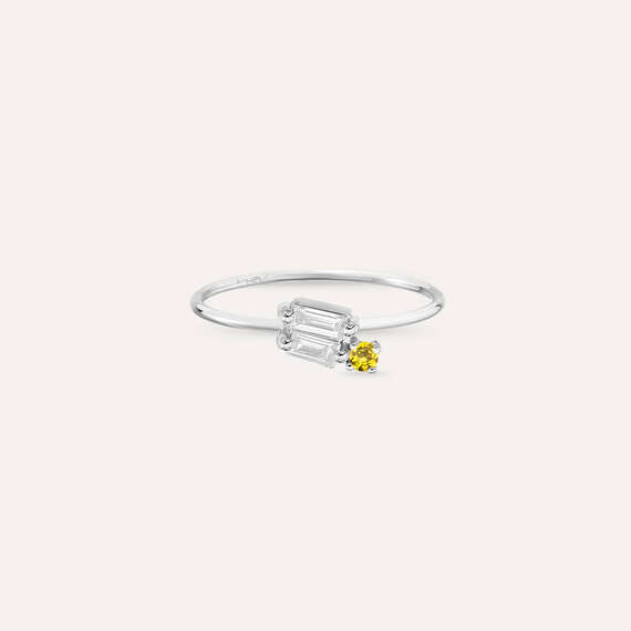 Seed 0.14 CT Yellow Sapphire and Baguette Cut Diamond Ring - 3