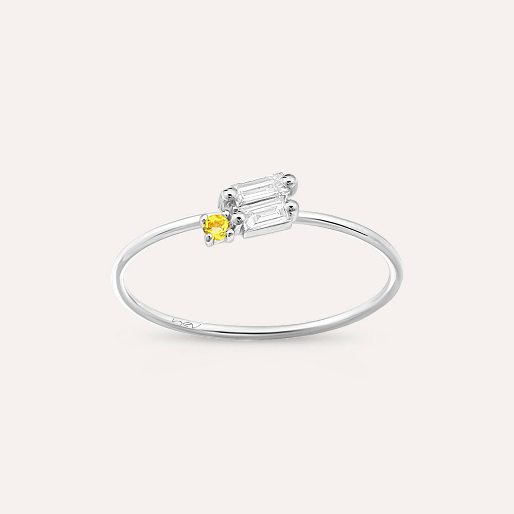Seed 0.14 CT Yellow Sapphire and Baguette Cut Diamond Ring