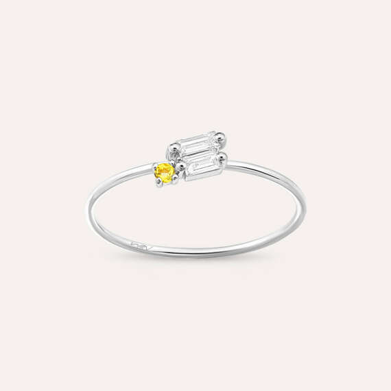 Seed 0.14 CT Yellow Sapphire and Baguette Cut Diamond Ring - 1