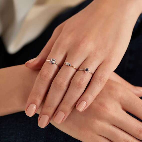 Seed 0.15 CT Blue Safir ve Baget Pırlanta Taşlı Yüzük - 3