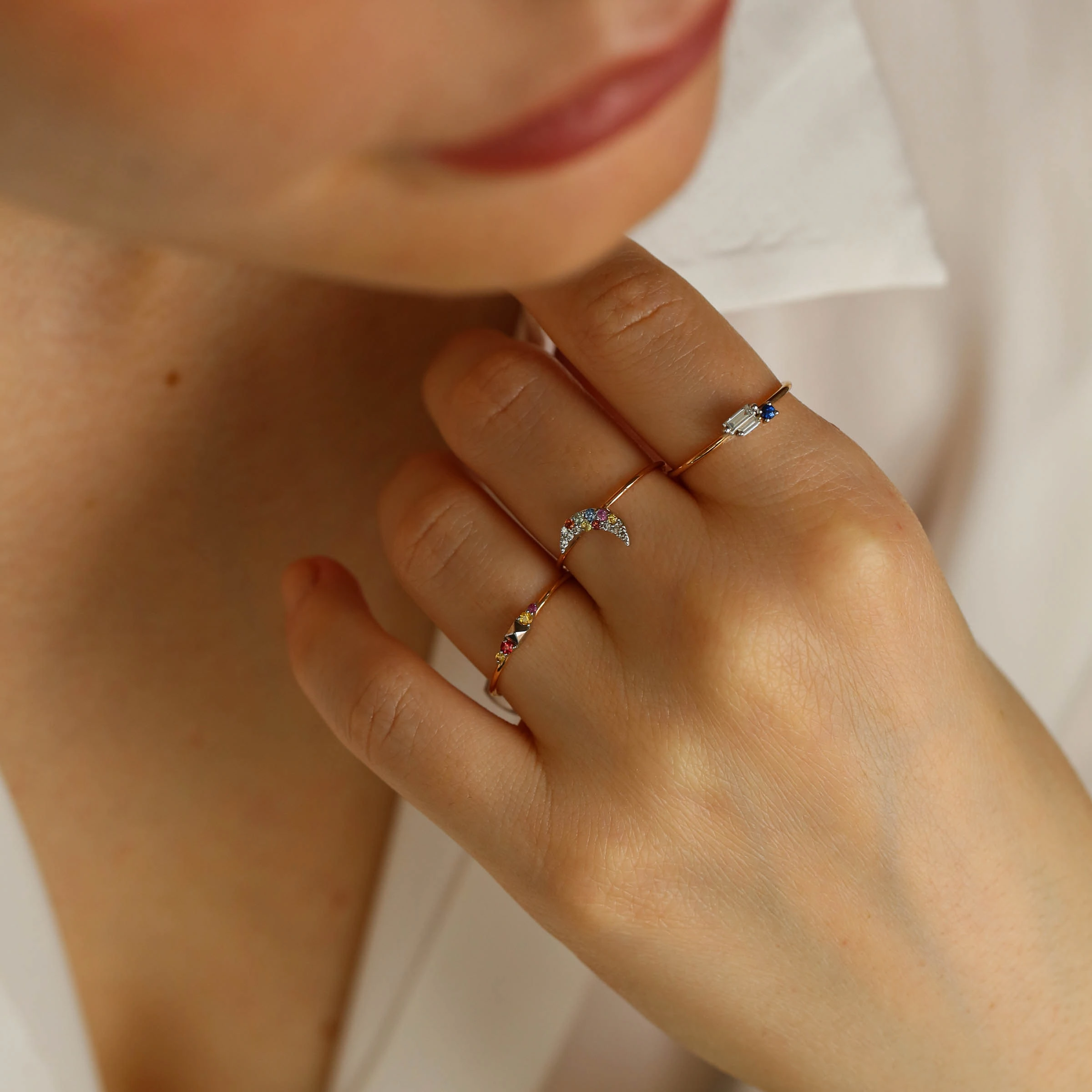Seed 0.15 CT Blue Safir ve Baget Pırlanta Taşlı Yüzük - 2