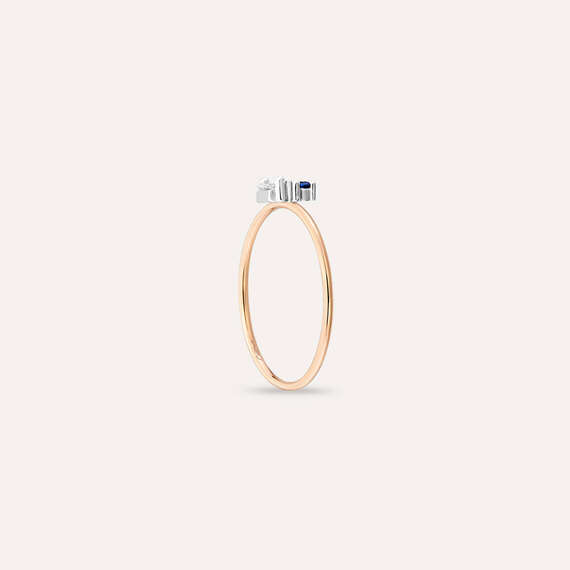 Seed 0.15 CT Blue Sapphire and Baguette Cut Diamond Ring - 4