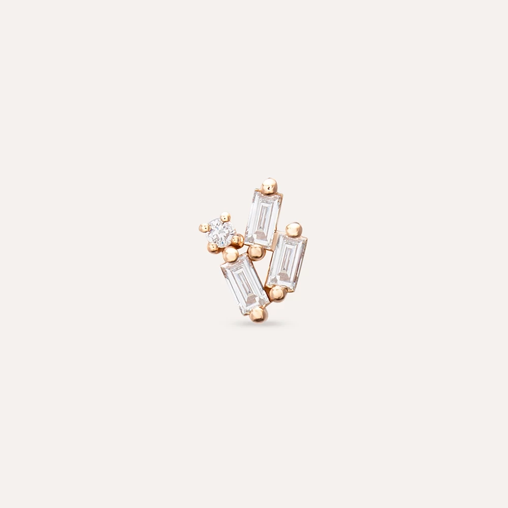 Seed 0.18 CT Baguette Cut Diamond White Gold Mini Single Earring