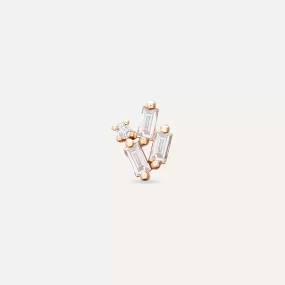 Seed 0.20 CT Baguette Cut Diamond White Gold Mini Single Earring - 1