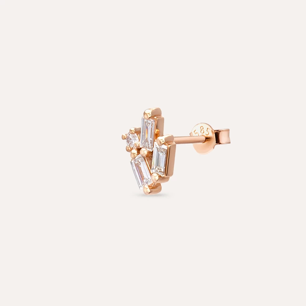 Seed 0.18 CT Baguette Cut Diamond White Gold Mini Single Earring