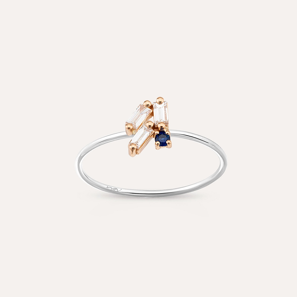 Seed 0.20 CT Blue Sapphire and Baguette Cut Diamond Ring - 4
