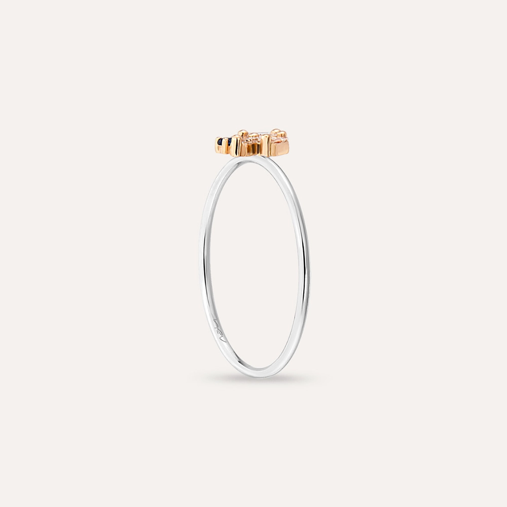 Seed 0.20 CT Blue Sapphire and Baguette Cut Diamond Ring - 5
