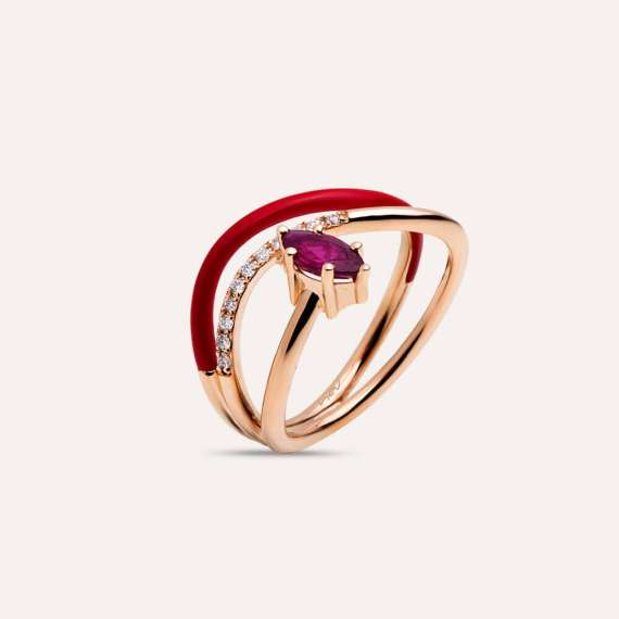 Sefe 0.71 CT Ruby and Diamond Red Enamel Ring - 3