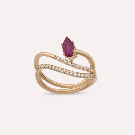 Sefe Marquise Cut Ruby and Diamond Rose Gold Ring - 1