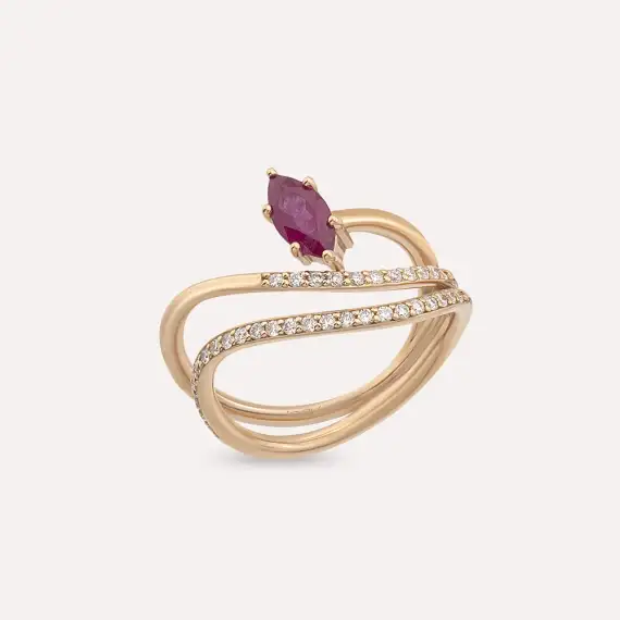 Sefe Marquise Cut Ruby and Diamond Rose Gold Ring - 4
