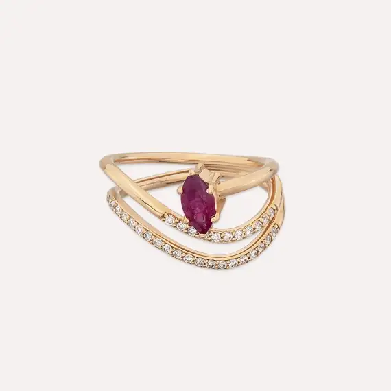 Sefe Marquise Cut Ruby and Diamond Rose Gold Ring - 5