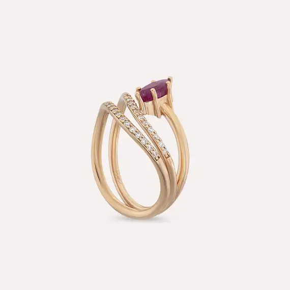 Sefe Marquise Cut Ruby and Diamond Rose Gold Ring - 6