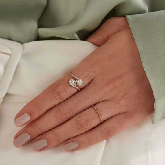 Shade 0.88 CT Damla Pırlanta Taşlı Rose Altın Yüzük - 4