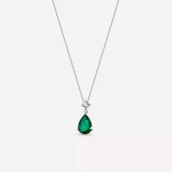 Sharon 1.14 CT Emerald and Diamond White Gold Necklace - 1