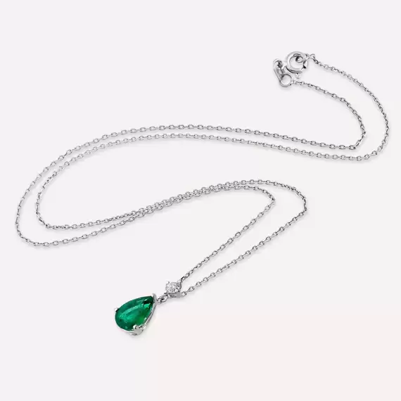 Sharon 1.14 CT Emerald and Diamond White Gold Necklace - 2