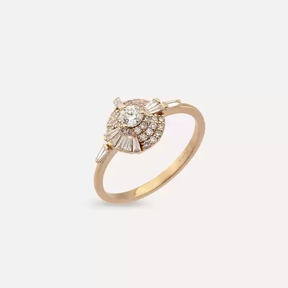 Shay 0.52 CT Trapez Kesim Pırlanta Taşlı Rose Altın Yüzük - 5