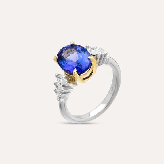 Shelley 5.01 CT Tanzanite and Marquise Cut Diamond Ring - 1