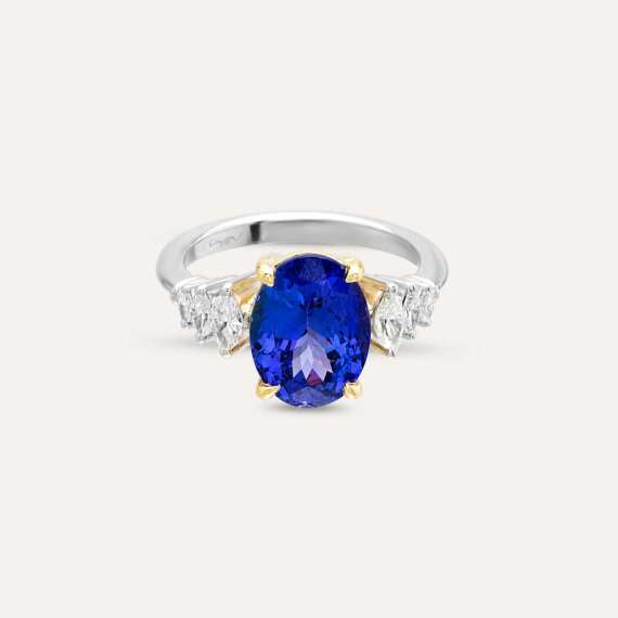 Shelley 5.01 CT Tanzanite and Marquise Cut Diamond Ring - 4