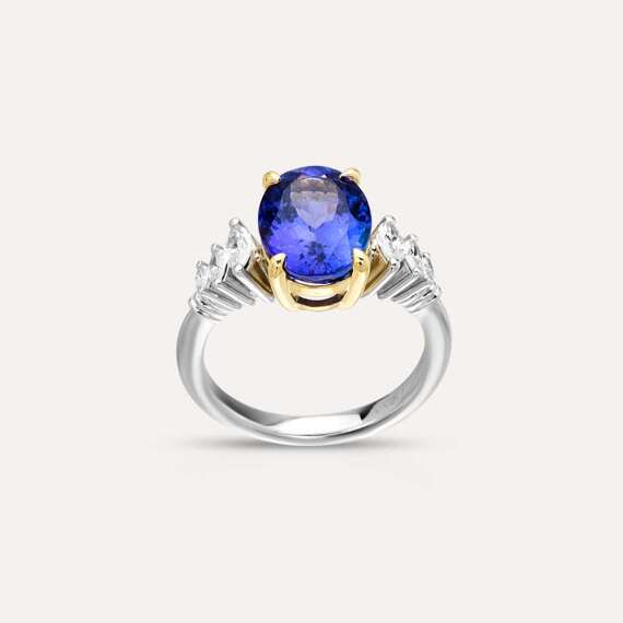 Shelley 5.01 CT Tanzanite and Marquise Cut Diamond Ring - 3