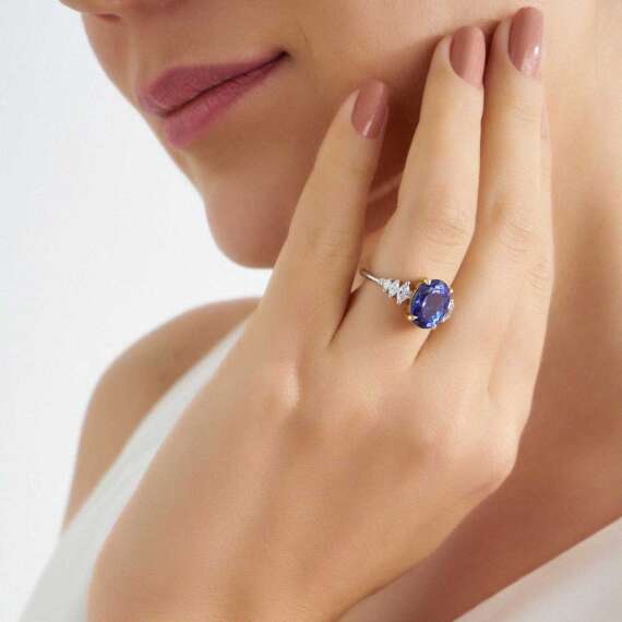 Shelley 5.01 CT Tanzanite and Marquise Cut Diamond Ring - 2