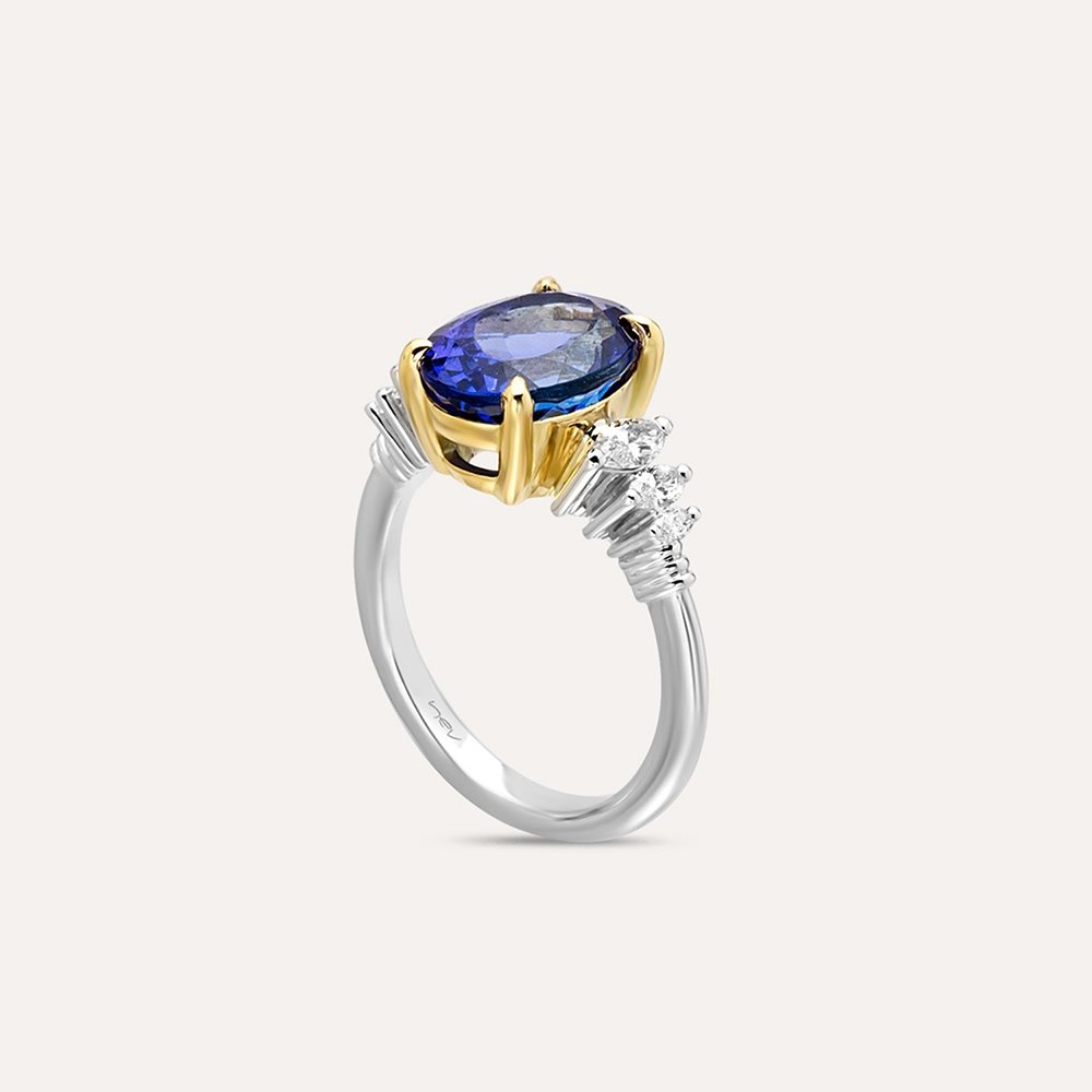 Shelley 5.01 CT Tanzanite and Marquise Cut Diamond Ring - 5