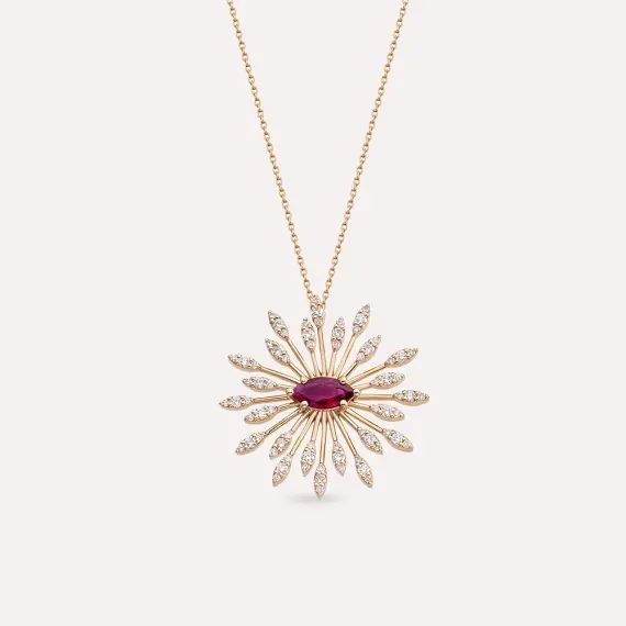 Shine 1.60 CT Yakut ve Pırlanta Taşlı Rose Altın Kolye - 1