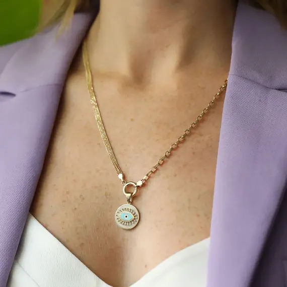 Sight Double Chain Detailed Yellow Gold Necklace - 1