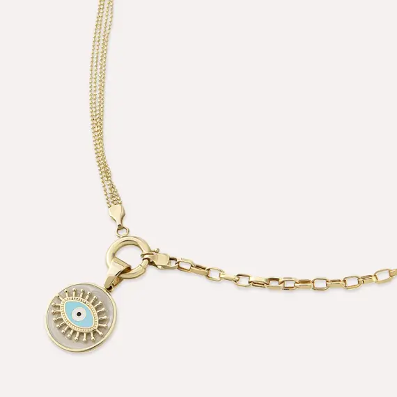 Sight Double Chain Detailed Yellow Gold Necklace - 2