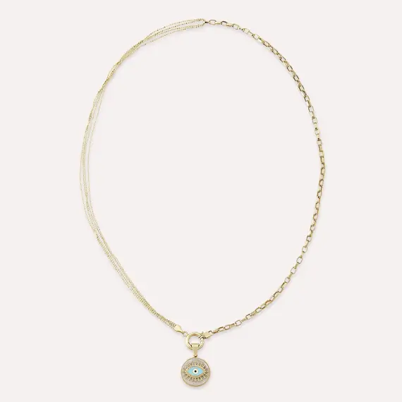 Sight Double Chain Detailed Yellow Gold Necklace - 3