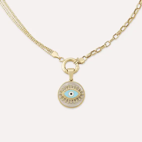 Sight Double Chain Detailed Yellow Gold Necklace - 4