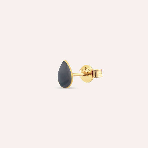 Smoked Enamel Drop Shaped Yellow Gold Single Earring - 1