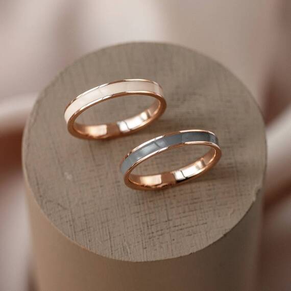 Smoked Enamel Gold Ring - 1