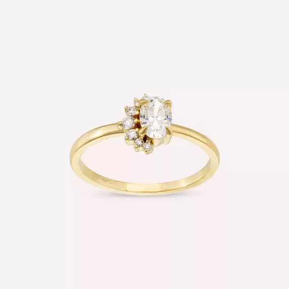Sofia 0.59 CT Oval Kesim Pırlanta Taşlı Sarı Altın Yüzük - 3