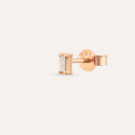 Solid 0.03 CT Baguette Cut Diamond Rose Gold Mini Single Earring - 1