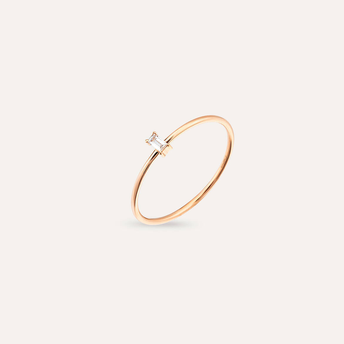 Solid 0.04 CT Baguette Cut Diamond Rose Gold Ring