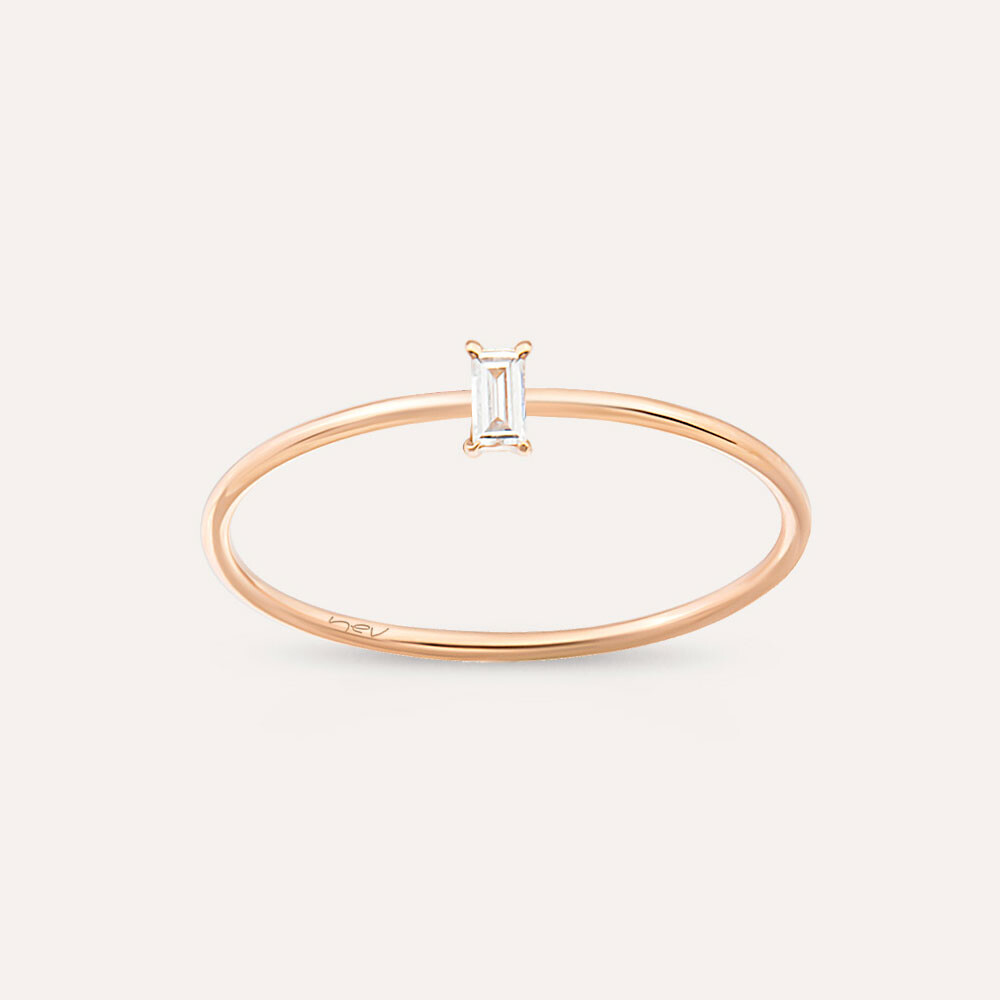 Solid 0.04 CT Baguette Cut Diamond Rose Gold Ring