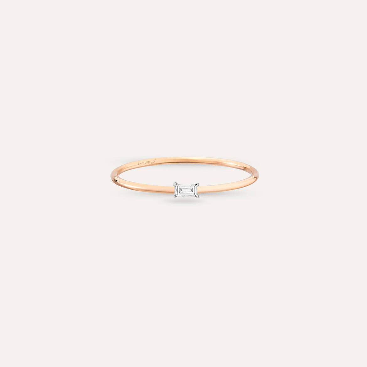 Solid 0.05 CT Baguette Cut Diamond Rose Gold Ring