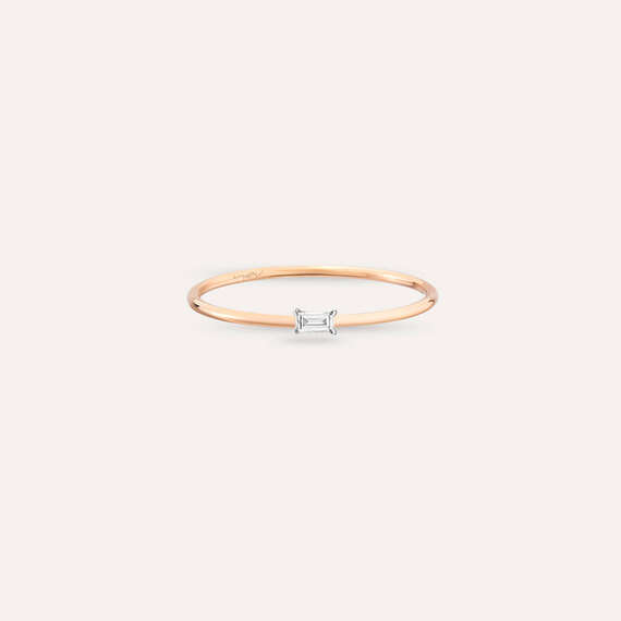 Solid 0.05 CT Baguette Cut Diamond Rose Gold Ring - 5