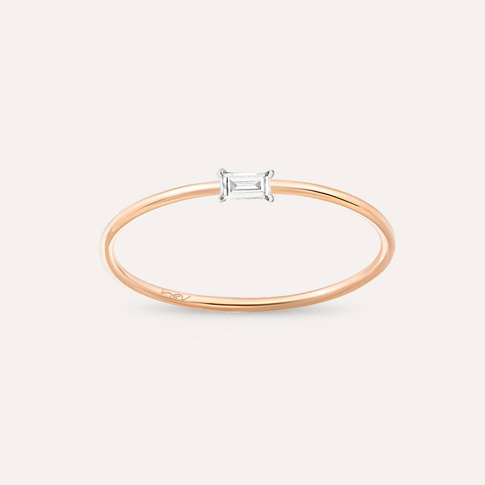 Solid 0.05 CT Baguette Cut Diamond Rose Gold Ring